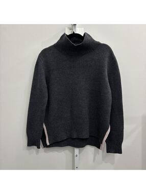 Acne Studios Charcoal Gray Cashmere Turtleneck Sweater with Light Pink Trim